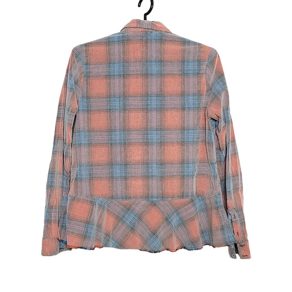 Womens We The Free Shirt Size Medium Button Down Clarissa Plaid Peplum Corduroy - Picture 2 of 6